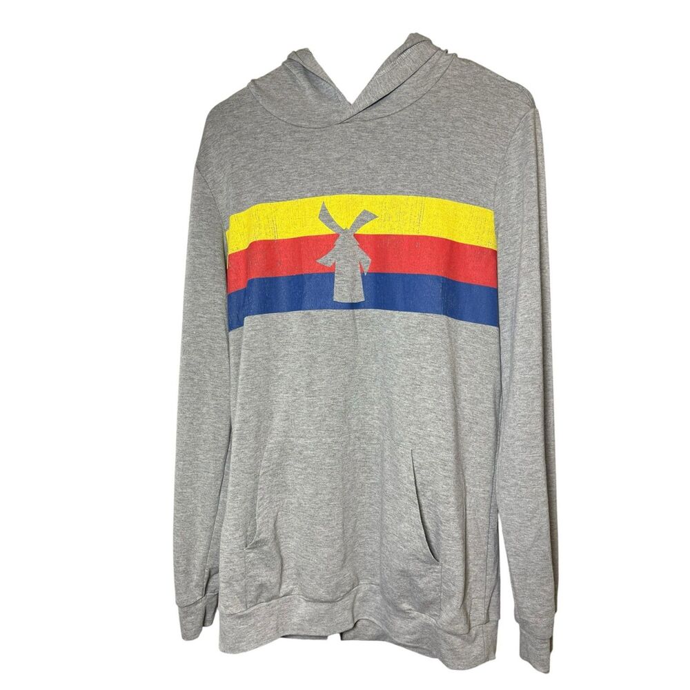 Dutch Bros Coffee Hoodie Men’s Large Gray Windmill Logo Lightweight Pullover